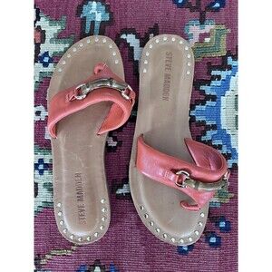 Steve Madden Orange Leather Sandals With Bamboo Accent Size 8.5